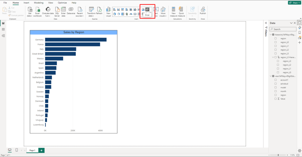 Inserting a slicer on Power BI
